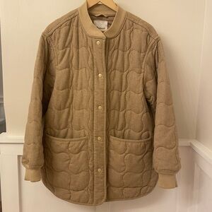 Madewell Quilted Beige Oversized Bomber Jacket